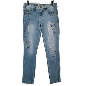 Democracy Jeans Embroidered Skinny Girlfriend Distressed Stretch Hippie Boho 6